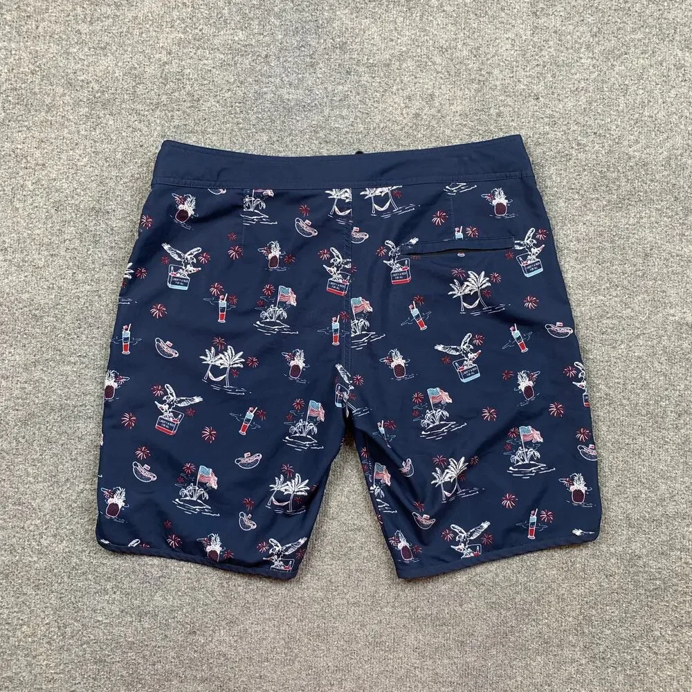 Travis Mathew Board Shorts Mens 36 Blue Sweet Land Of Beer Beach Swim Surf